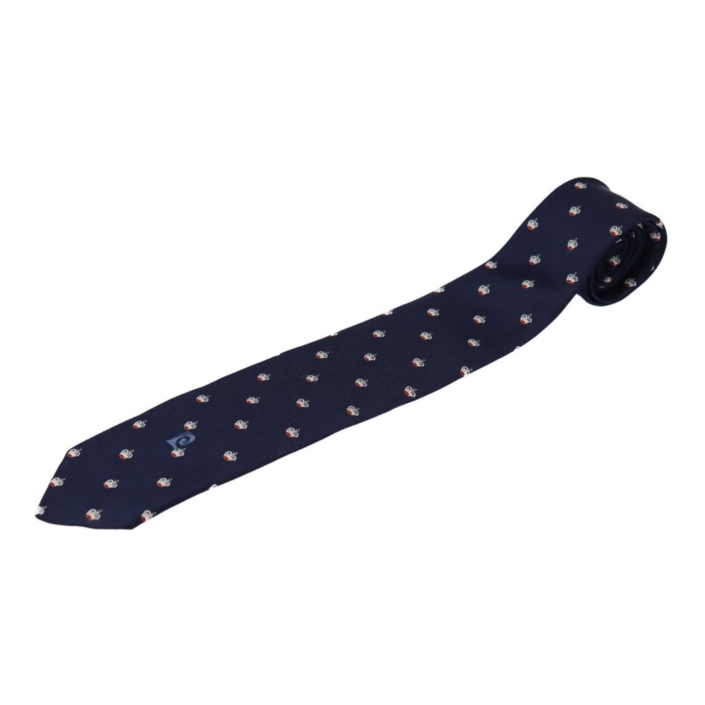 Pierre Cardin Necktie Mens OS Navy Blue Excellent Silk Crown Logo Print Regular